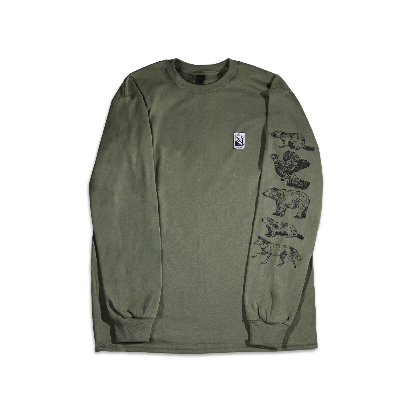 B.C Animals | Long Sleeve Cotton T-Shirt with Wildlife Print Design Sleeve