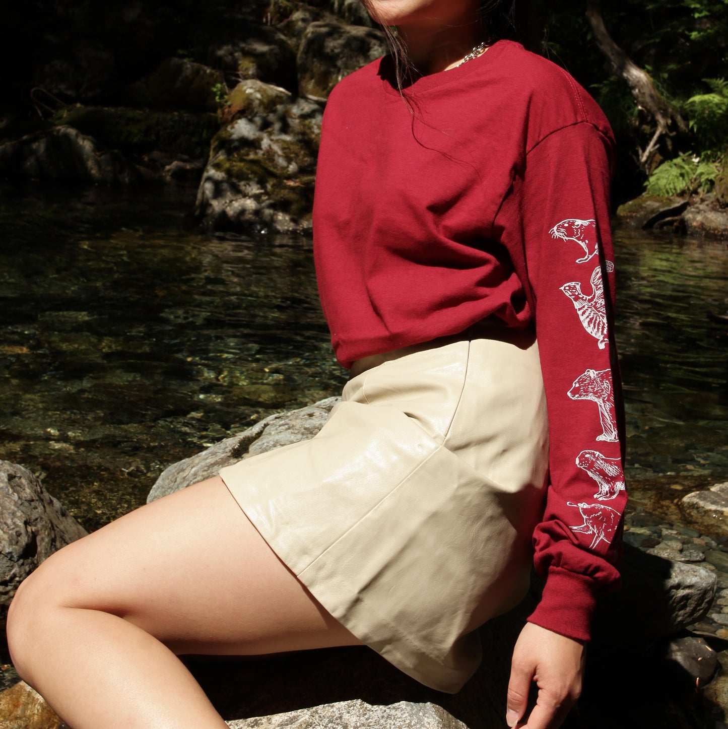 B.C Animals | Long Sleeve Cotton T-Shirt with Wildlife Print Design Sleeve