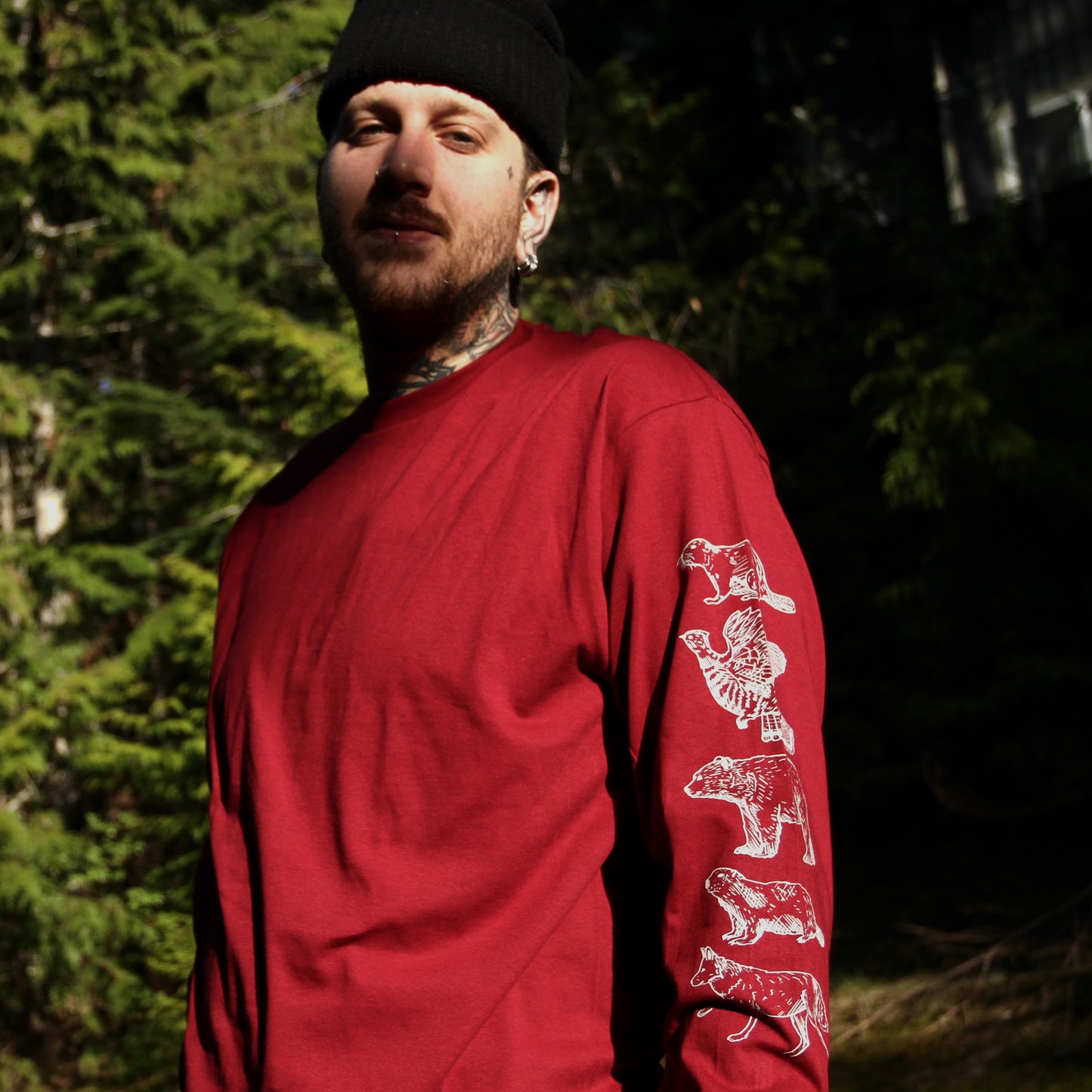 B.C Animals | Long Sleeve Cotton T-Shirt with Wildlife Print Design Sleeve
