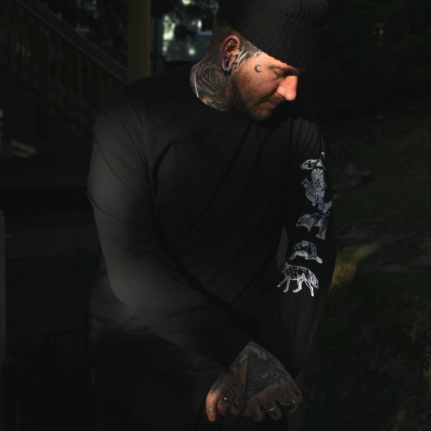 B.C Animals | Long Sleeve Cotton T-Shirt with Wildlife Print Design Sleeve