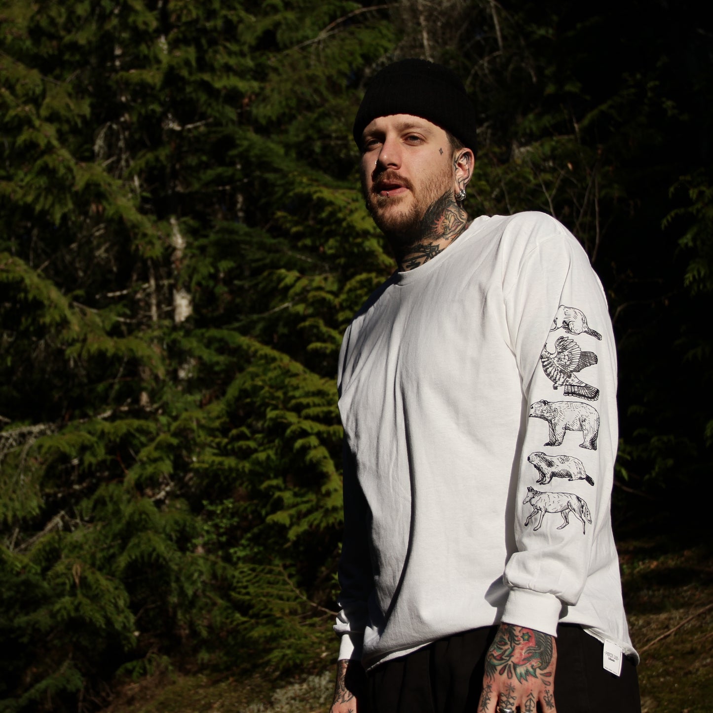 B.C Animals | Long Sleeve Cotton T-Shirt with Wildlife Print Design Sleeve