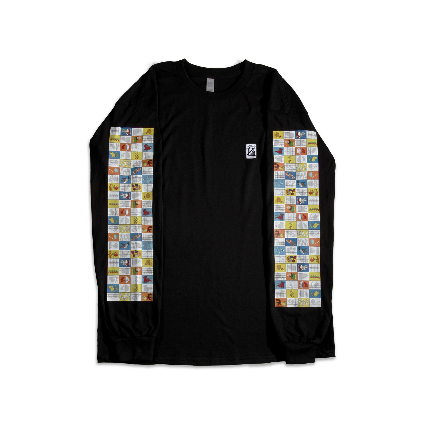 Runs of Whistler | Long Sleeve Cotton T-Shirt with Checkered Print Design Sleeves