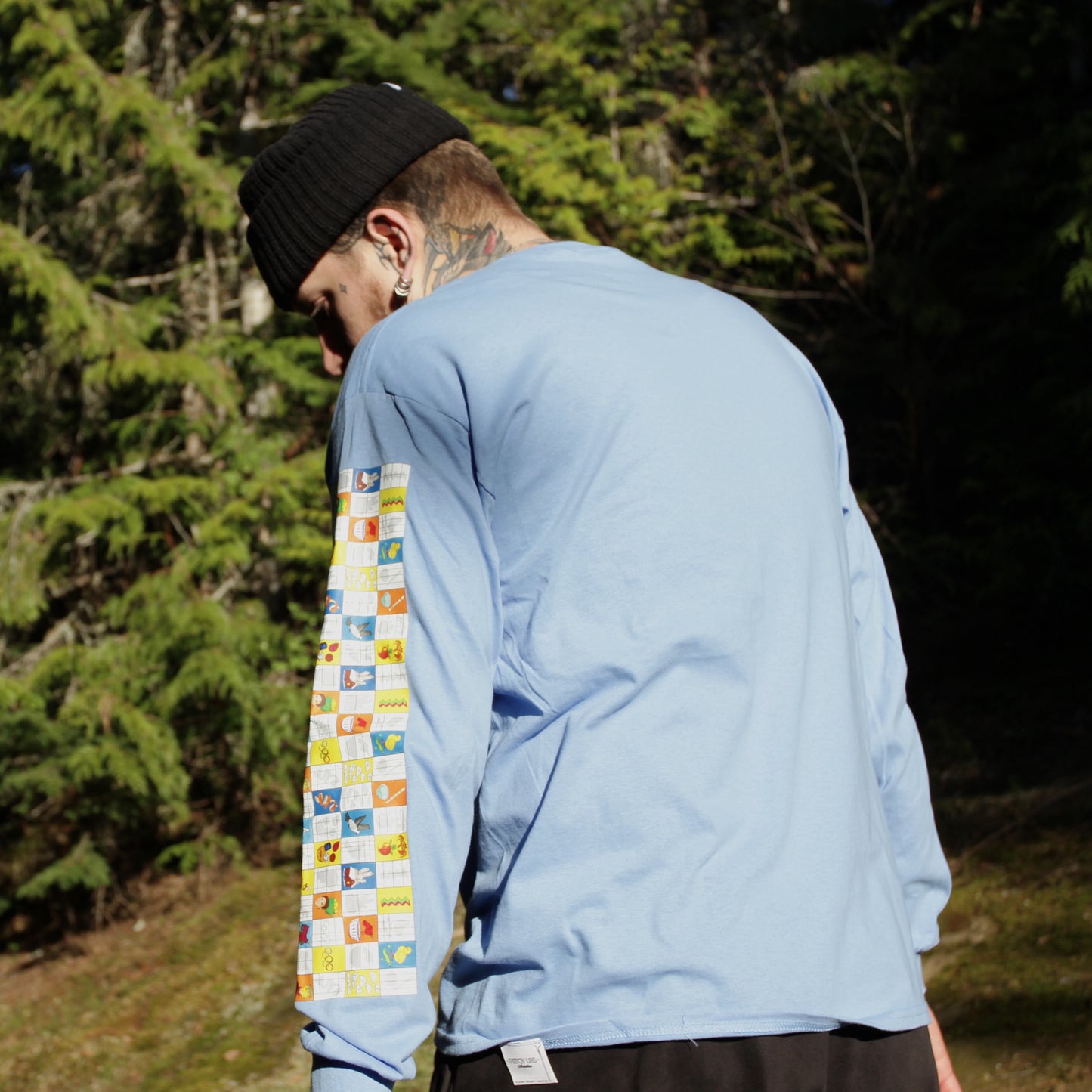 Runs of Whistler | Long Sleeve Cotton T-Shirt with Checkered Print Design Sleeves