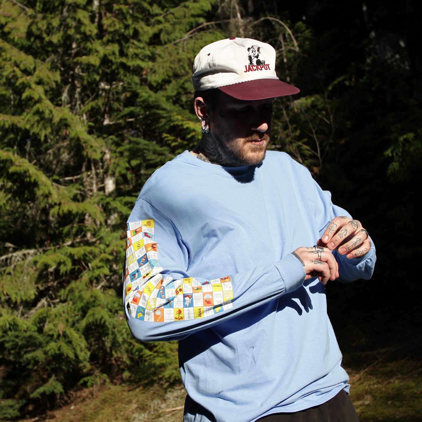 Runs of Whistler | Long Sleeve Cotton T-Shirt with Checkered Print Design Sleeves